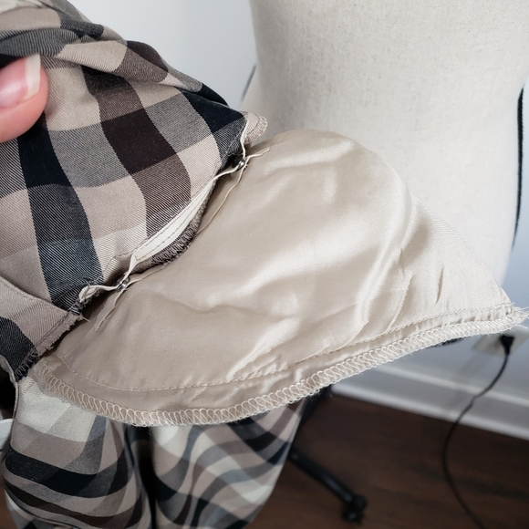 Vintage 90's Designer Dana Buchman Brown & Cream Plaid Silk Button Down Top 6 - Picture 16 of 16